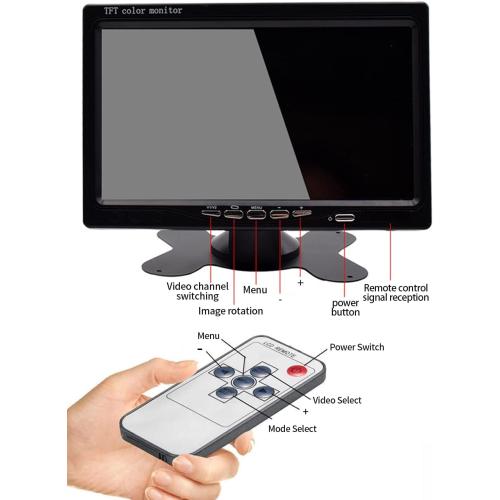 B-Qtech 7 inch HD Vehicle Backup Camera Monitor only, Rear View Reverse Color TFT LCD Display Screen for Car SUV Van Truck, V1/V2 Two Video Input, Power 12V/24V