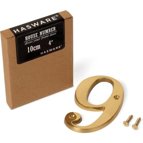 HASWARE House Number Sign 4 inch (10 cm) Polished Brass Finish Stylish Curvy Modern Door Numbers Signage Plaque Street Home Address Numerals(2, Brass)
