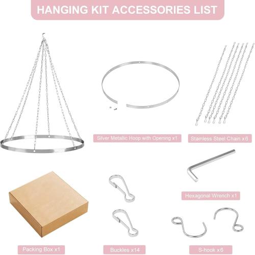 Silver 24 Ceiling Drapes Hanging Kit 24-Inches: Silver Round Metallic Hanging - for Draping Fabric Indoor Outdoor Decorations