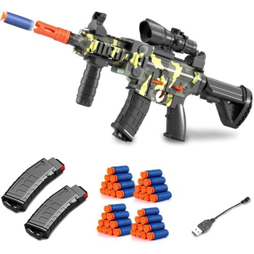 BYTEWAR Soft Bullets Toys Guns for Boys,M416 Foam Blaster Gun,Electric Sniper Rifle with Scope 40 Darts 2 Magazines,Full auto Gun for Kids Ages 6-12 Years Old,Gifts for Adult, Camouflage, M416-905B