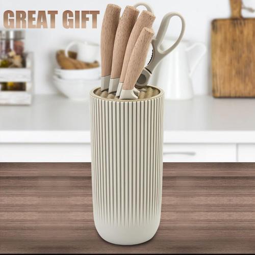Knife Set, 6-Piece Khaki Kitchen Knife Set for Home, Anti-Rust Non-stick Stainless Steel Sharp Chef Knife Sets with Universal Knife Block for Kitchen, Ergonomical Design (Khaki)‼️Missing 2 pieces‼️