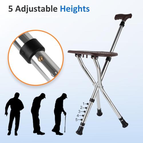 Cane with Seat Folding Lightweight,Walking Stick Height Adjustment,Cane Chair for Seniors Balance Supports Up to 330 Pounds,Anti-Slip Walking Stick for Elderly Men, Disabled