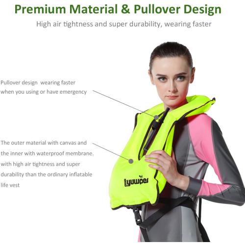 Lime Green Inflatable Snorkel Vest Adult Snorkeling Jackets Free Diving Swimming Safety Load Up to 220 Ibs