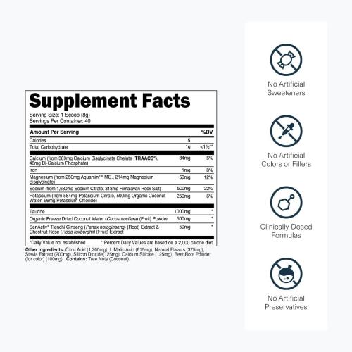 Transparent Labs Hydrate Naturally Sweetened Electrolytes Powder - Hydration Powder Electrolytes with Coconut Water, Calcium, Taurine, & Potassium - 40 Servings, Tropical Punch