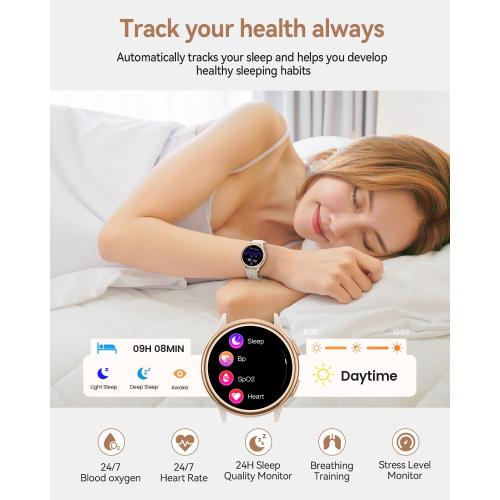 Smart Watches for Women(Answer/Make Calls), 1.27'' AMOLED Screen Activity Trackers with Heart Rate/Sleep/SpO2 Monitor, Smartwatch for iPhone/Samsung/Android, 120  Sport Modes IP68 Fitness Watch 3Bands