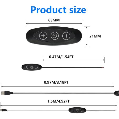 SinLoon USB Male with ON/Off Switch to Stripped Ends, USB 2.0 9-Speed Dimming Switch Power Cable, for LED Strips Little Table Lamp and Other 5V Devices 5PCS (1.5M/4.9FT)