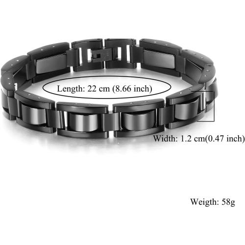 Feraco Mens Magnetic Bracelets, Classic Balck Titanium Stainless Steel Bracelets with Natural Hematite Magnet Stones,Men's Jewelry Gifts,8.66 inch