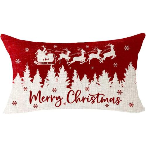 NIDITW Winter Gift Merry Christmas Snowflake Pine Tree Sled Holiday Blessed Lumbar Cotton Linen Decorative Throw Pillow Cover Cushion Case for Sofa Home Decorative Oblong 12x20 Inches (BB)