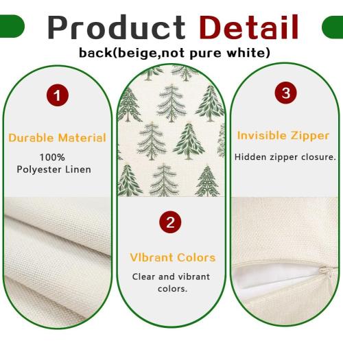 RABUSOFA Christmas Pillow Covers 18x18 Inch Set of 2 Christmas Tree Decorations White Decorative Throw Pillows Winter Holiday Christmas Decor Farmhouse for Home Couch