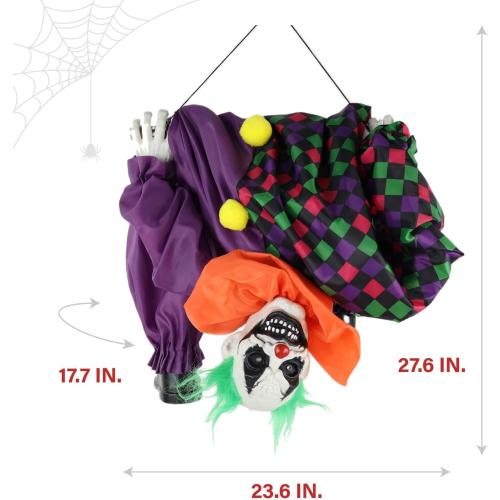 Haunted Hill Farm Animatronic Scary Upside Down Clown on Swing with Touch Activated Lights and Sound, Battery-Operated Indoor or Covered Outdoor Halloween Decoration