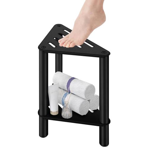 VOTZAAQ Shower Foot Rest, Shower Stool for Inside Shower, Stainless Steel Waterproof Shower Stool for Shaving Legs - Corner Bathroom Bench Seat with Storage Shelf for Small Shower Spaces