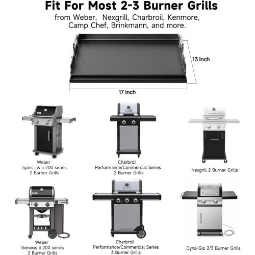 Size 17x13 Universal Griddle for Gas Grill - 17 x 13 Flat Top Grill Plate with Nonstick Ceramic Coating, Griddle Insert for Gas Stove, Outdoor Camping & Tailgating