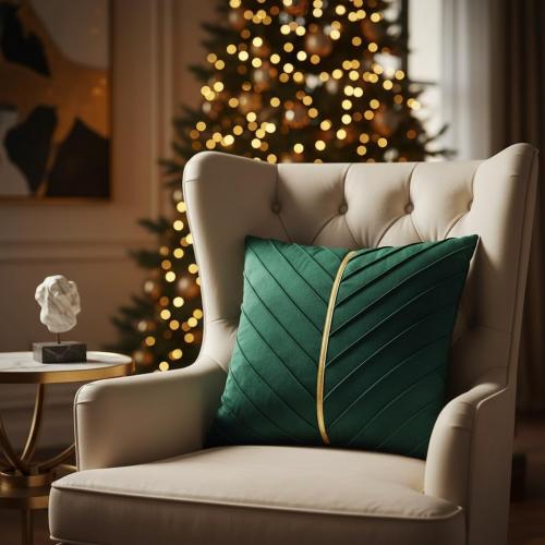 Tosleo Green Pillow Covers 18x18 inch Pack of 2 with Gold Leather Velvet Throw Pillow Covers Home Decorative Cushion Cases Luxury Modern Pillow Covers Spring Home Decor for Sofa Bed Living Room