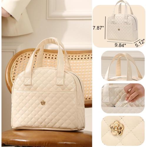 Lunch Bag for Women, Small Lunch Box for Women, Insulated Lunch Bag with Front Pocket for Adults (Cream)