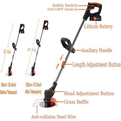 Weed Wacker 24V Eater Battery Brush Cutter, Electric Eater Battery Cordless stringles with 2 Batteries, 1 Charger, 3 Types Blades, Weed Wacker Battery Powered, Lightweight Battery Electric Weed