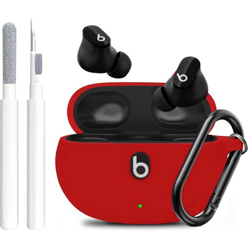 for Beats Studio Buds/Buds   Case with Cleaner kit 2021/2023, Soft Silicone Cover New Beat Studio Buds Plus Protective Skin with Keychain for Beat Studio Buds/Bud Plus Charging Case, Red