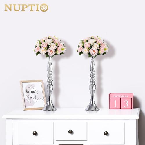 19.7, Silver, 2 Pcs Versatile Metal Flower Arrangement, Candle Holder Stand Set Candlelabra for Wedding Party Dinner Centerpiece Event Road Lead Restaurant Hotel Decoration (Silver, 19.7 H)