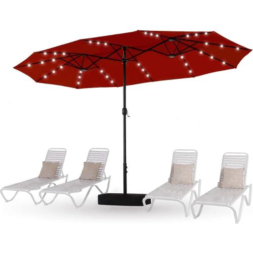 Size 15ft Patio Umbrella with Base Included Double Sided Outdoor Umbrella for Patio Table Umbrella Outdoor 36 LED Solar Lights for Garden