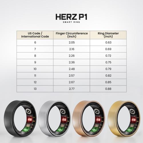 Herz P1 Smart Ring for Women & Men - (Size 6) 24/7 Health Metrics Fitness Ring, Tracks 20  Biometrics, 6 Day Battery Life, Waterproof Stainless Steel, Free APP for iOS Android, No Subscription