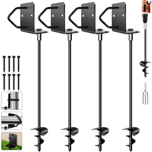Ground Anchors Shed Anchors 27 Set of 4 Trampoline Stakes Screw in Heavy Duty Mobile Home - Storage Shed Anchor Kit - Playset Swing Anchors - Stakes for Fence,Carport,Garden (Black, 4 x 27in)