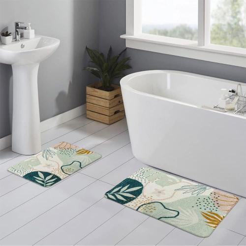 Uphome Bathroom Rugs Modern Abstract Velvet Bath Mat Non-Slip Colorful Botanical Printed Bath Rug Soft Machine Washable Floor Mats Art Design for Bathroom Tub Shower,20''x31''