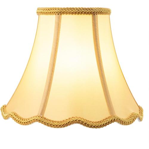 Golden Bell Scalloped Lampshade, 5 Top x 10 Bottom x 8 Vertical Height, Solid Lamp Shade Replacement with Brass Harp Set for Table Lamp, Double Layer Polyester Fabric Lamp Cover, Pack 1