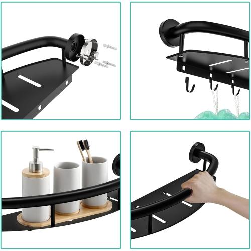 Black 18-inch Safety Grab Bar with Storage Shelf for Bathtub or Shower, Drainage Holes, Stainless Steel, Wall Mounted Grab Bars for Elderly Injured Balance Support