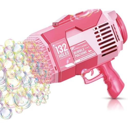 Upgraded 132 Holes Bubble Machine Gun,Bazooka Bubble Machine,Rocket Bubble Gun Bubble Machine,Summer Toys Bubble Blaster Maker for Kids, Wedding, Birthday Gift (Pink)