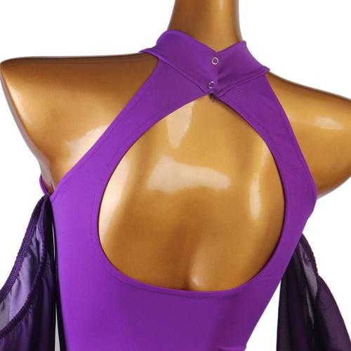 Women's Ballroom Dance Dress Splicing Performance Long Sleeve purple ? Modern Dance Competition Costumes large