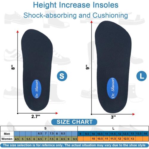 Dr. Shoesert 3-Layer Adjustable Height Increase Insoles, 3/4 Length Shock Absorption Cushion Heel Lift Inserts