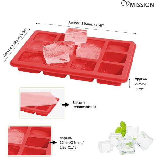 Silicone Ice cubes, Silicone gel ice cubes tray, a box of 12 ice cubes with Lid, mold combination, Easy release Ice Cube Mould (Red Blue)