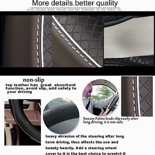 Car Steering Wheel Cover, Anti-Slip, Safety, Soft, Breathable, Heavy Duty, Thick, Full Surround, Sports Style (Black with White Line)