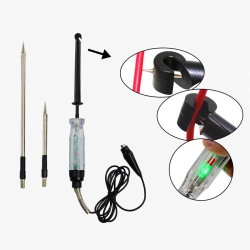 ALLOSUN GK5225 Automotive Wire Piercing DC Voltage Circuit 6V / 12V Hook Probe Tester 59 Inch Cord with LED & Buzzer Indicator, White