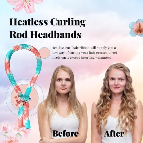 Heatless Hair Curler | 5PC No Heat Curling Rod Headband | With Satin Bonnet, Curler, 2 Scrunchies & Claw Clip Set | Curl Kit for Women & Girls (Cotton Candy, Medium)