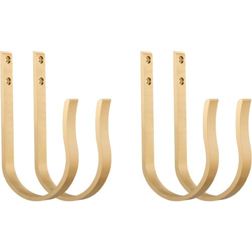 Warm Gold Curtain Drapery Holdbacks,4Pcs Solid Aluminum U Shaped Wall Mounted Curtain Tiebacks