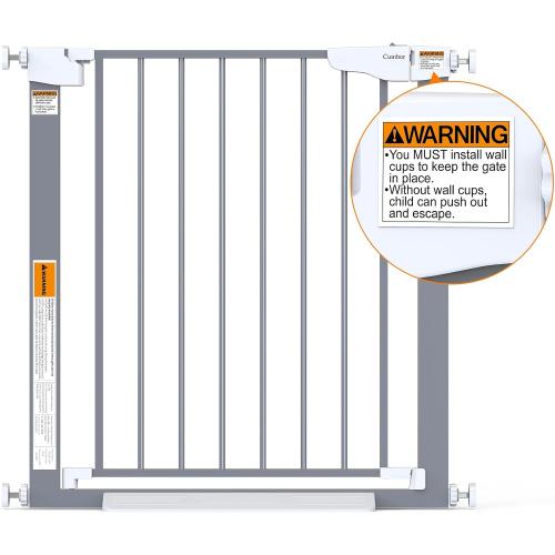 Cumbor 29.7-46 Baby Gate for Stairs, Gifts for Mom-Auto Close Dog Gate for The House, Easy Install Pressure Mounted Pet Gates for Doorways, Easy Walk Thru Wide Safety Gate for Dog, Gray