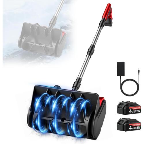 Cordless Snow Shovel, 21V Electric Cordless Snow Blower with Battery and Charger, 19FT Throw Distance, Lightweight 9.9lb for Driveway, Steps, Patio, Sidewalk(Red)