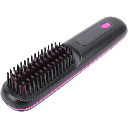 Pongnas Cordless Hair Straightener Brush LED Display Portable Hot Brush 3 Temperature Settings Type C Fast Charging All Hair Type (Black)