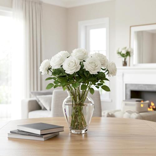 Auihiay Roses Artificial Flower - Realistic White Fake Roses for Wedding Centerpieces, Table Decor, Valentine's Day, Mother's Day, and Home Party Decorations