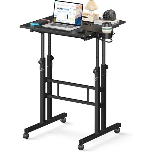 Small Standing Desk with Wheels, Mobile Stand Up Desk, Portable Standing Table on Wheels for Walking Pad, Rolling Computer Desk Adjustable Height, Tall Table