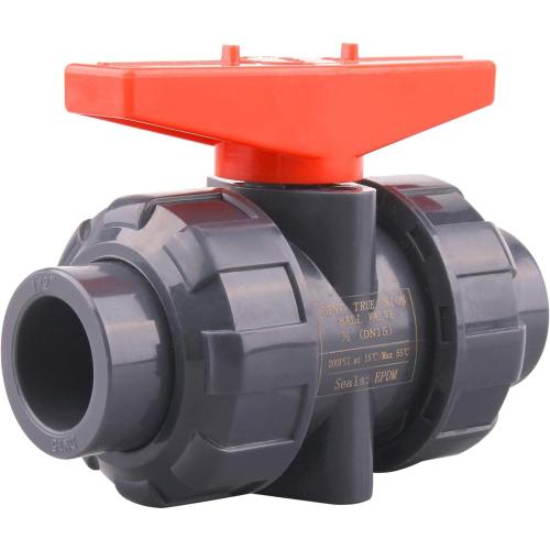 DERNORD PVC True Union Ball Valve with Full Port, EPDM O-Rings, and Reversible PTFE Seats,Rated at 200 PSI (1/2 inch Socket)