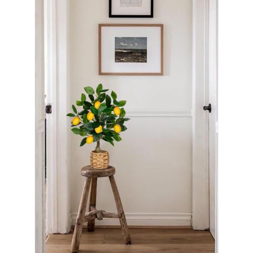 Artificial Potted Plants 17.3 inches Small Fake Lemon Tree Artificial Lemons Citrus Tree with Woven Pot Faux Plants Indoor Lemon Decorations for Home,Office, Living Room Table, Desk