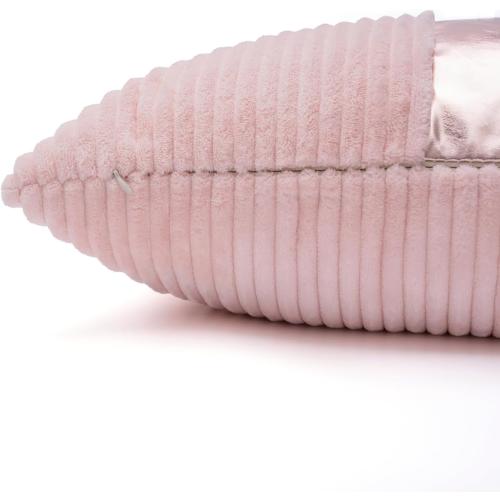 Pink and Cream White Boho Striped Corduroy Throw Pillow Covers with Gold Leather Patchwork 20x20 Inch, Pack of 2, Double-Sided, Soft Home Decorative Pillows for Couch and Living Room