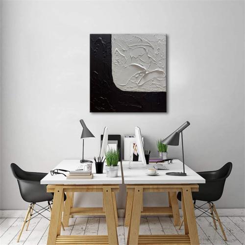 zoinart Hand Painted Black and White Texture Wall Art Abstract Paintings Minimalist Contemporary Wall Art for Home Decorations 24L x 24W