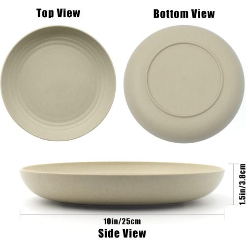 JSYMJSY Wheat Straw Deep Plate, 9 Unbreakable Reusable Plastic Plate Set of 6, Thicker & Lightweight for Kitchen | Party | Camping | Picnic | RV, Dishwasher Safe, Multicolor