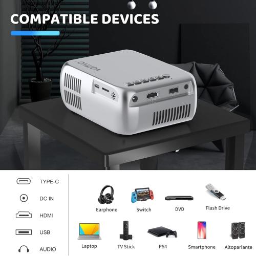 Vamvo Mini Projector with WiFi and Bluetooth 4K Support, Native 1080P Portable Outdoor Smart Projector, Mirror Screen with Android/iOS/PC Compatible with PC/PS5/Phone/TV Stick (Silver)