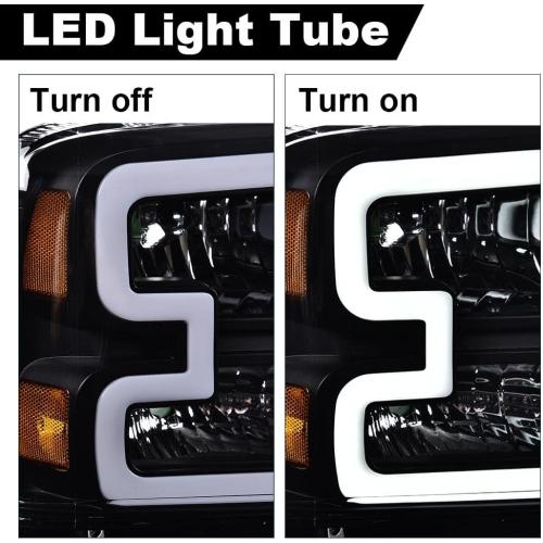 PIT66 LED Headlight Assembly Compatible with 2005-2007 Ford F250 F350 F450 F550 Super Duty /2005 Excursion (Not Fit Sealed Beam Headlight model) Headlamp Clear Lens Black Housing Amber Reflector