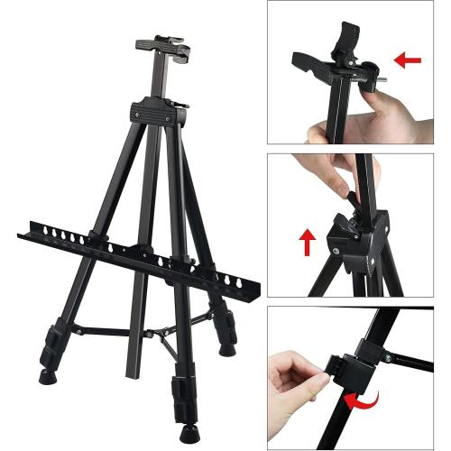 Art Artist Easel Stand for Displaying, RRFTOK Metal Tripod Adjustable Easels for Painting Canvases Height from 21 to 66 with Reinforced Triangle - Carry Bag for Table-Top/Floor Drawing and,Black