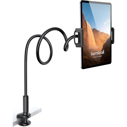 Lamicall Gooseneck Tablet Mount Holder for Bed - Flexible Tablet Arm Clamp for Bed Compatible with Pad Mini 7.9, Air 9.7, Pro 10.5, Kindle, Switch, Galaxy Tabs, More 4.7-11 Device - Black
