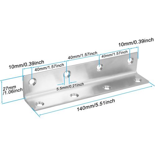 L Bracket, Heavy Duty Corner Brace, 4 Pack 5.51 Metal Shelf Bracket Angle Bracket for Shelves, Polished Silver Stainless Steel Braces for Wood Furniture,140mm Overall Length